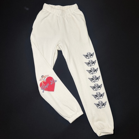 Boys Lie Women's Joggers XS Thermal Cream Cupid Waffle Knit Sweatpants Lounge - Picture 1 of 15
